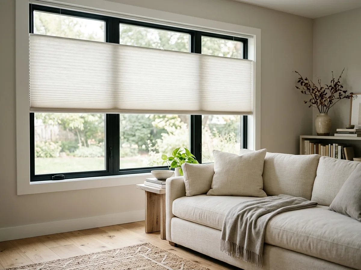 Cordless cellular shades with no cords in a South Jordan living room