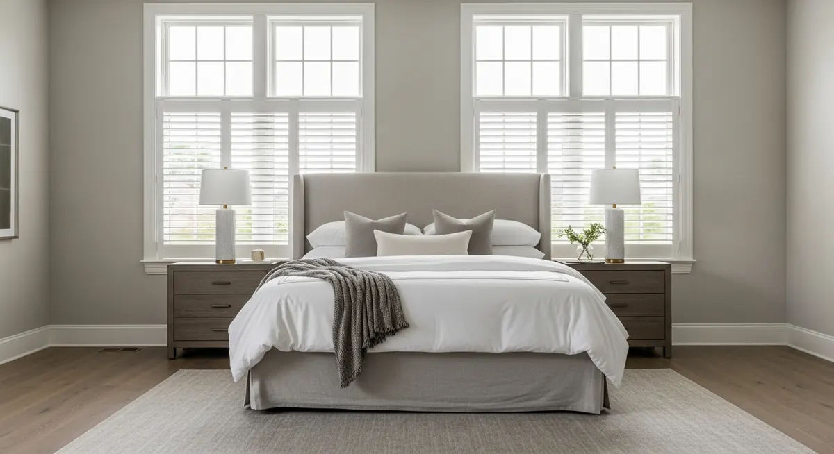 Full-height plantation shutters in a bedroom