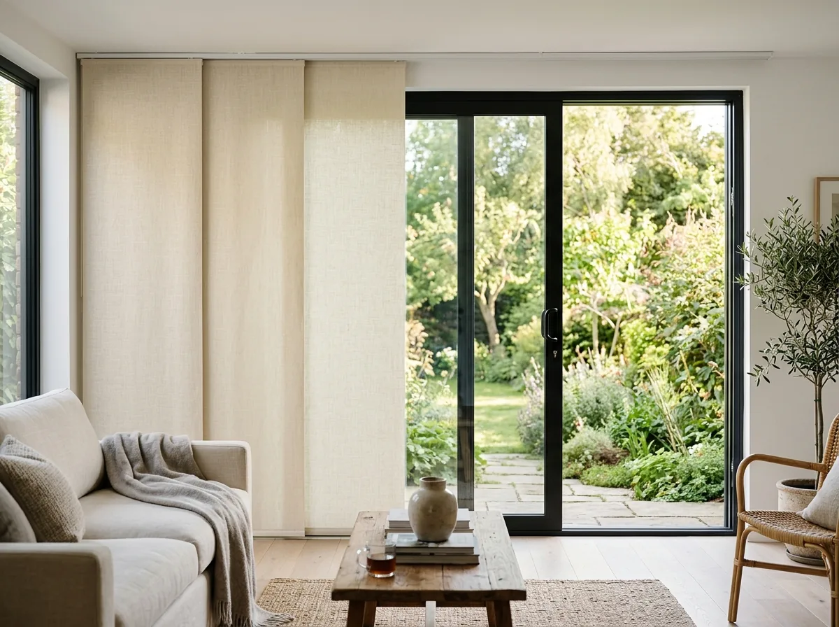 Panel track shades on a South Jordan sliding glass door